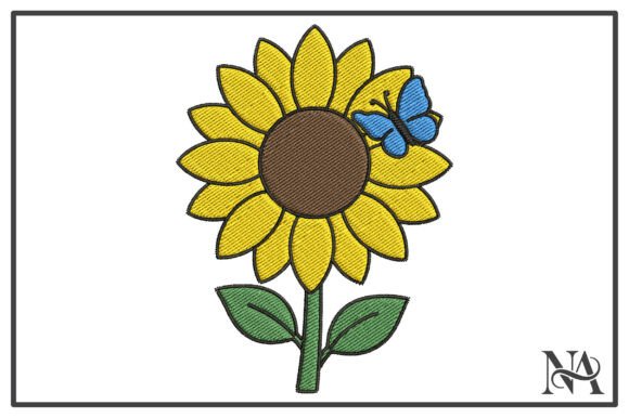 Blue Butterfly Sunflower Embroidery
