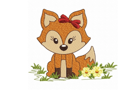 Cute Fox Embroidery Design with Bow