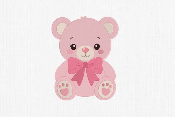Cute Pink Teddy Bear Embroidery Art